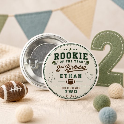 Vintage-Fußball-Neuling 2. Geburtstag Baby Junge Button