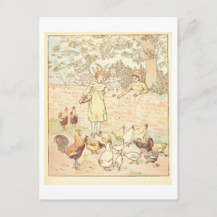 Vintage "Füttre der Hühner"-Abbildung Postkarte