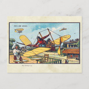 Vintage futuristische Flugmaschinen Farb-Kunst Postkarte