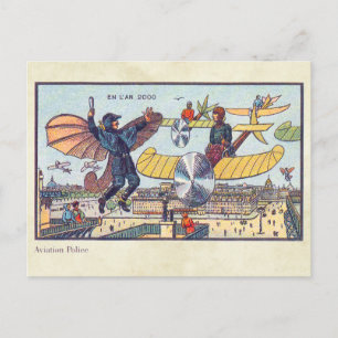 Vintage futuristische Flugmaschinen Farb-Kunst Postkarte