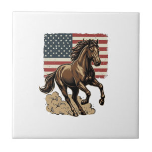 Vintage Galoppierendes Pferd Amerikanisches Flagge Fliese
