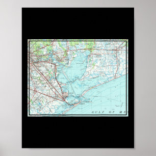 Vintage Galveston Bay Tx Nautical Map (1975) Poster