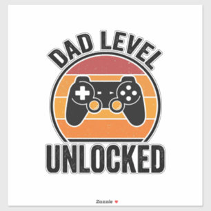 Vintage-Gamer-Shirt-Design 'Dad Level freigeschalt Aufkleber