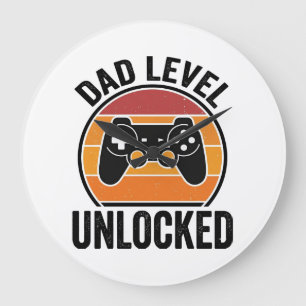 Vintage-Gamer-Shirt-Design 'Dad Level freigeschalt Große Wanduhr