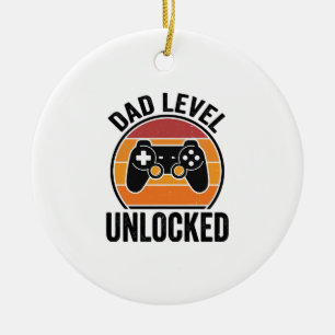 Vintage-Gamer-Shirt-Design 'Dad Level freigeschalt Keramik Ornament