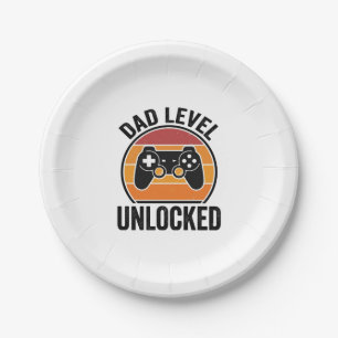 Vintage-Gamer-Shirt-Design 'Dad Level freigeschalt Pappteller