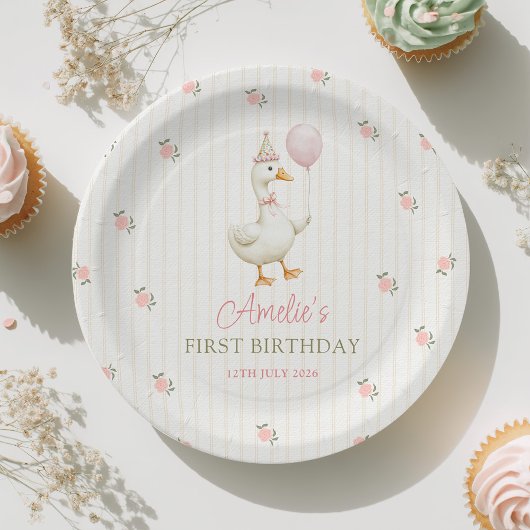 Vintage-Gans Erster Geburtstag Pappteller