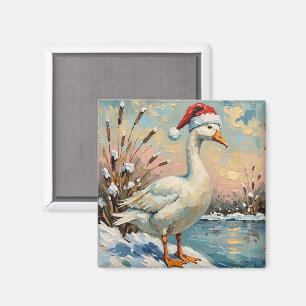 Vintage Gans mit Weihnachtsmannmütze von Frozen Ch Magnet