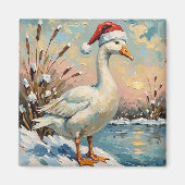 Vintage Gans mit Weihnachtsmannmütze von Frozen Ch Magnet (Vorne)