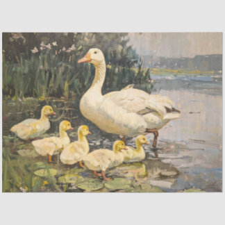 Vintage Gänse- und Goslings-Malerei Seidenpapier