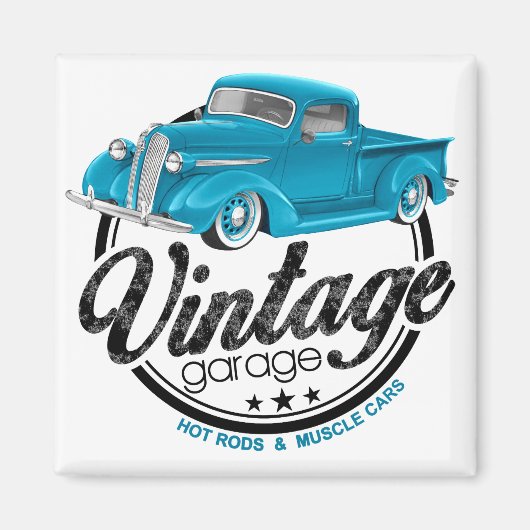 Vintage Garage Blau Magnet (Vorne)