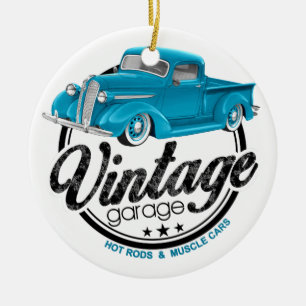 Vintage Garage Blaue Lastwagen Keramik Ornament