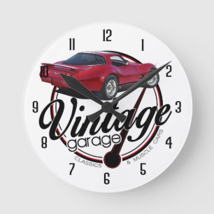 Vintage Garage Corvette Rot Runde Wanduhr