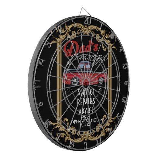 Vintage Garage des Vaters Dartscheibe (Vorderseite Links)