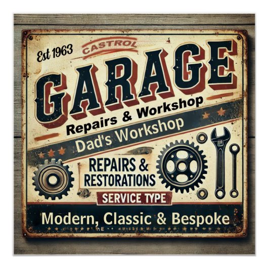 Vintage Garage Glossy Poste individuell anpassen Poster (Vorderseite)