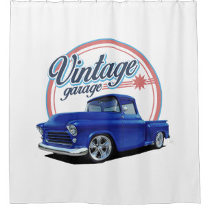 Vintage Garage im Blau Duschvorhang
