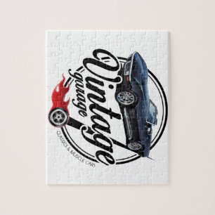 Vintage-Garage mit schwarzem Corvette Puzzle