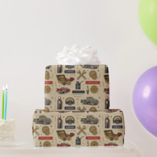 Vintage-Garage Retro-Klassiker-Automechaniker Geschenkpapier
