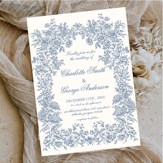 Vintage Garden bleu Floral  Wedding Einladung