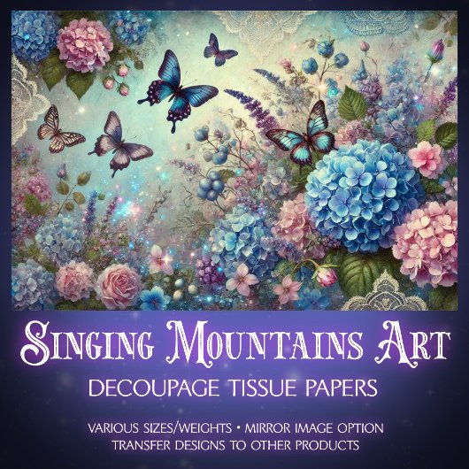 Vintage Garden Blooms & Butterflies Decoupage Seidenpapier