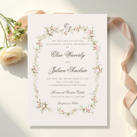 Vintage Garden Ethereal Blush Floral Wedding Einladung