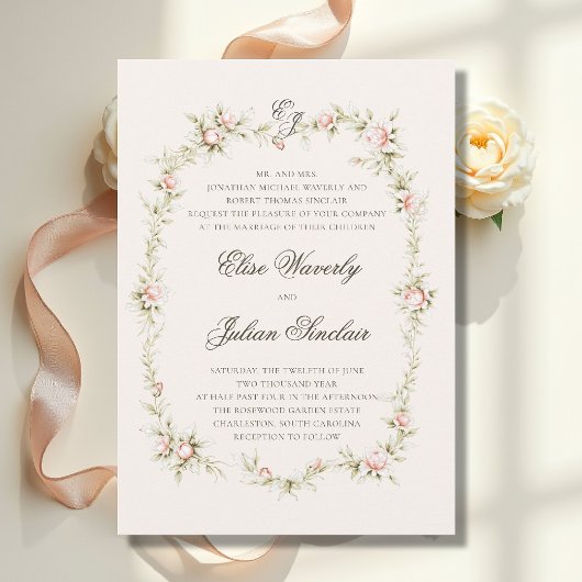 Vintage Garden Ethereal Blush Parents Host Wedding Einladung