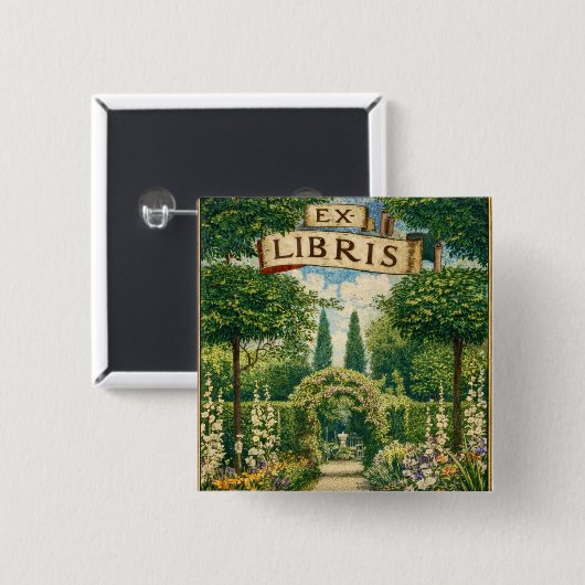 Vintage Garden Ex Libris Bookplate  Button (Vorne & Hinten)