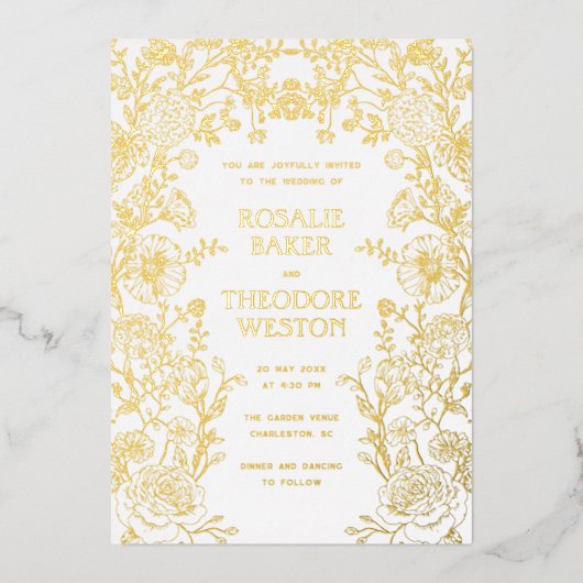 Vintage Garden Floral Wedding Folieneinladung (Vorderseite)