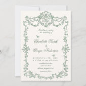 Vintage Garden Green Floral Wedding Einladung (Vorderseite)