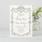 Vintage Garden Green Floral Wedding Einladung (Stehend Vorderseite)
