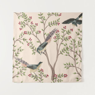 Vintage garden tree, bird floral seamless pattern  wandteppich