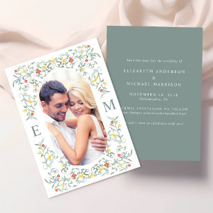 Vintage-Garten-Aquarell-Foto-Hochzeit Save The Date