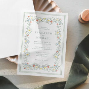 Vintage-Garten-Aquarell-Hochzeit Pergament Einladungen
