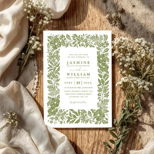 Vintage-Garten-Blumen-Rustikal-QR-Code-Hochzeit Einladung