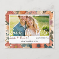 Vintage-Garten-Blumen-Save-the-Date-Karte mit Foto