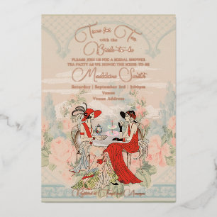 Vintage-Garten-Blumen-Teezeit-Brautabschiedsparty Folieneinladung