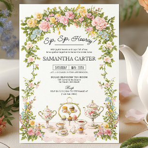 Vintage-Garten-Blumentee-Party-Brautjungfern-Einla Einladung