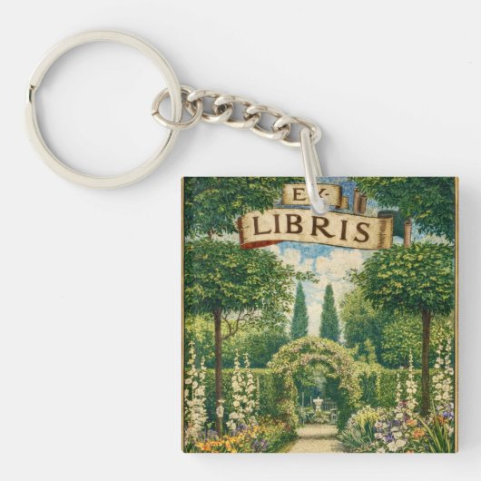 Vintage Gärten Ex Libris Buchzeichen Schlüsselanhänger (Vorderseite)