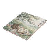 Vintage-Garten-Lesepicknick-Kunst Fliese (Seite)
