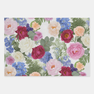 Vintage-Garten-Pfingstrose und Rosen-Blumenmuster Geschenkpapier Set