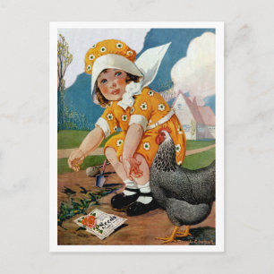 VINTAGE-GARTEN "PFLANZZEIT" BABY UND HAHN POSTKARTE