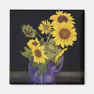 Vintage-Garten-Sommer-Sonnenblumen-Blumen in einer Magnet