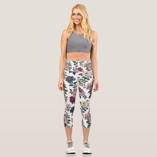 Vintage Gartenblüten Capri Leggings (Vorderseite)