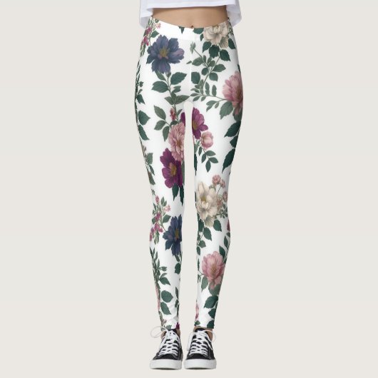 Vintage Gartenblüten Leggings (Vorderseite)