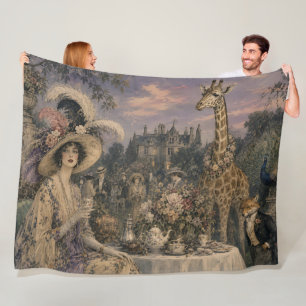 Vintage-Gartenparty-Giraffe-Pfau-Wald Fleecedecke