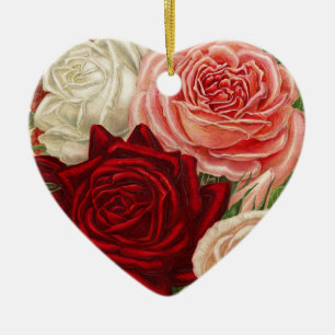 Vintage-Gartenrosen-Keramik-Herz-Ornament Keramikornament
