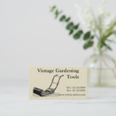 Vintage Gartenwerkzeuge Rasenmäherkarte Visitenkarte (Stehend Vorderseite)