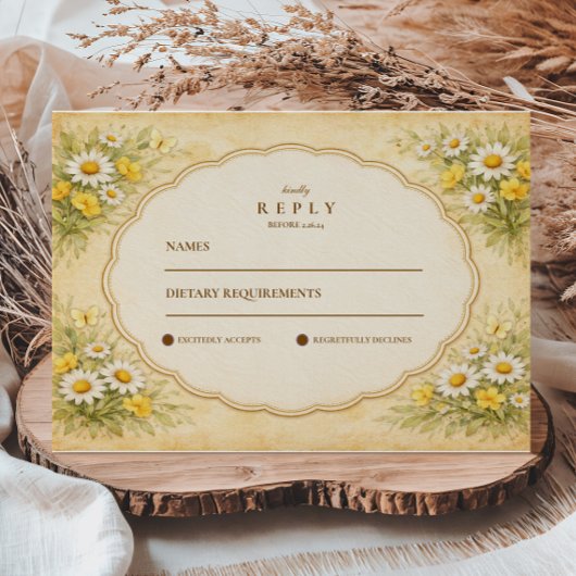 Vintage Gartzeithe Hochzeit mit Gänseblümchen RSVP Karte