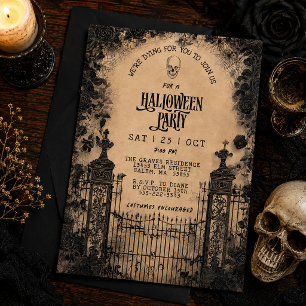 Vintage Gate & Black Roses Gruselige Halloween-Par Einladung