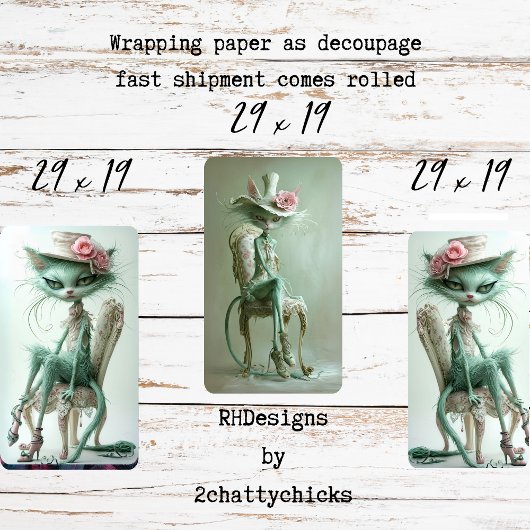 Vintage Gatsby Cats Sage Green Decoupage Geschenkpapier Set